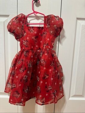 Red Minnie Mouse Print Girls' Party Dress